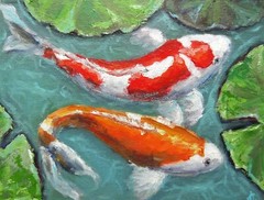 Koi Fish Painting Original Art 6 by 8 Pound Carp Oil Painting Feng Shui Wall Art