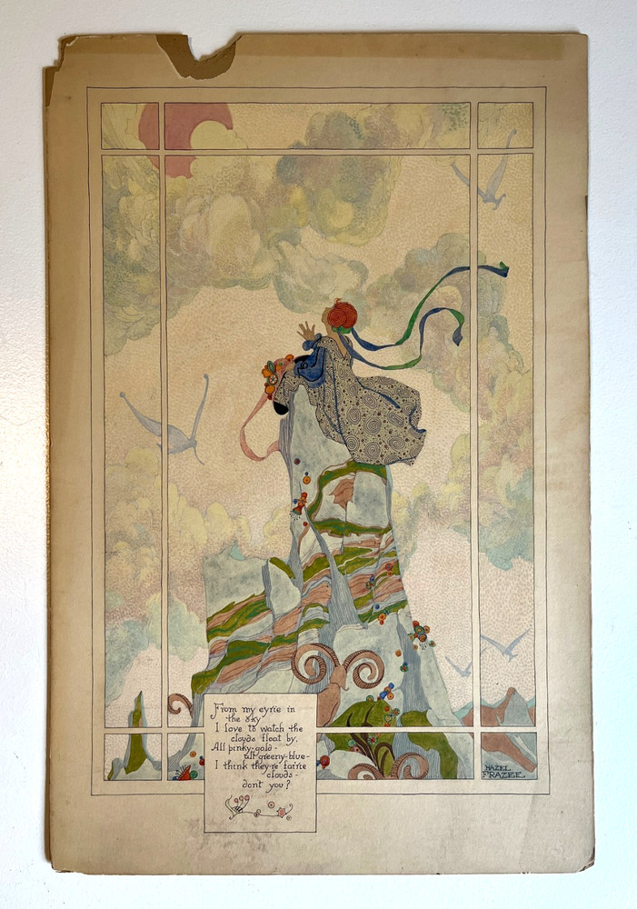 Antique Art Deco Watercolor Painting by Hazel Frazee, Chicago, IL