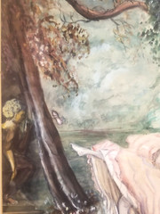 BEAUTIFUL VICTORIAN WATERCOLOR PAINTING LADY ON TREE SWING MAN STARE DON MURRAY