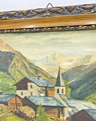 Antique french oil painting signed Hoehe dated 1951 mountain village
