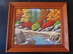 1968 PLEIN AIR IMPRESSIONIST AUTUMN OIL PAINTING 16 X 20 signed REDWOOD FRAME