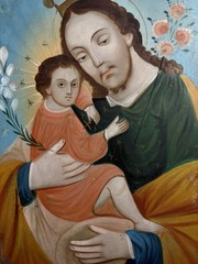 19th Century Retablo Antique Mexican Oil on Tin Painting Joseph Christ 14.5×10.5