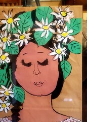 SAN ANTONIO TEXAS ARTIST ADRIEL SQUEAKY MCGILL 11″ X 18″ FIESTA LADY DAISIES