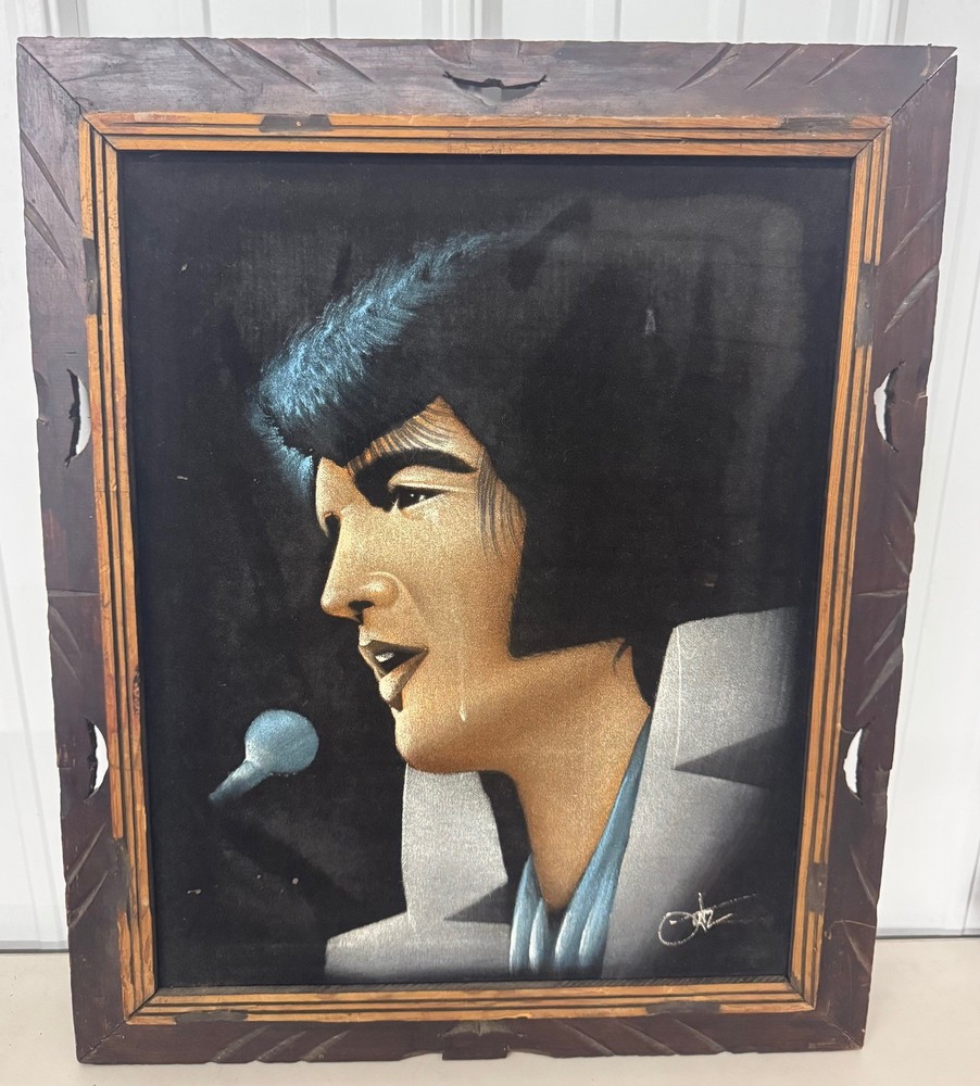 Vintage Elvis Presley Oil Painting on Canvas Signed Ortiz? Framed 20×24 Mexico