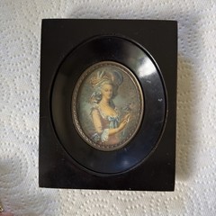 Vintage Miniart Miniature Portrait Marie Antoinette Signed Geral Black Wood Fram