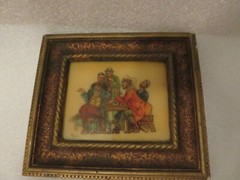 Vintage ARTINI Hand Painted on Enamel 5 men sitting at a table talking