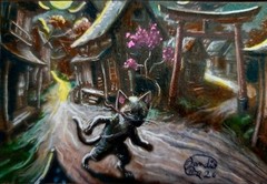 Jacob Landis HANDMADE ORIGINAL Whimsy ACEO Tabby Kitten Sleeps „above The Fire“