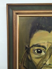 Vintage Modern Impressionist GREEN FIGURE Southeast Asian painting abstract mcm