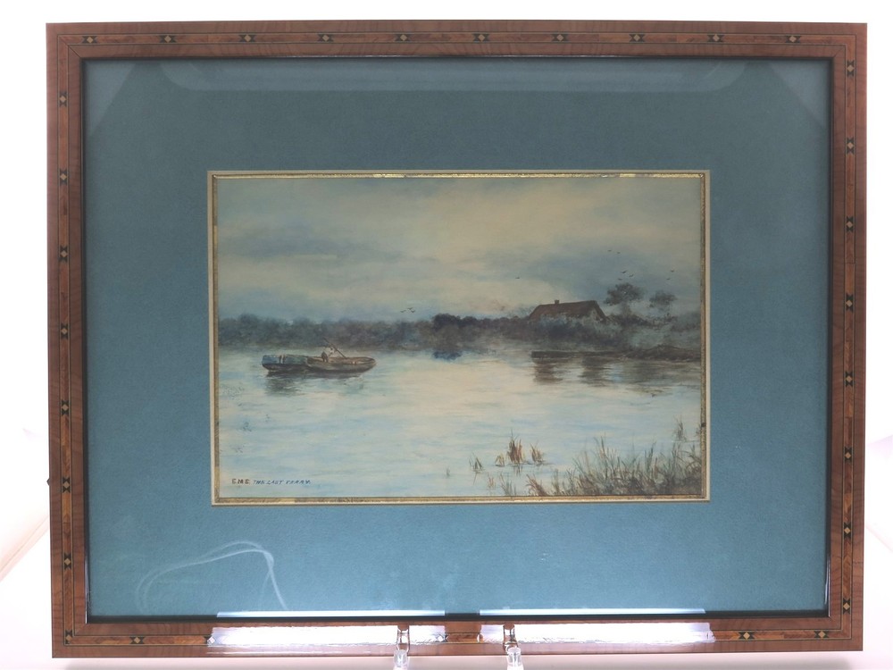 Orig Signed „EME“ British Watercolor Painting „The Last Ferry“ 17-5/8″ x 13-5/8″