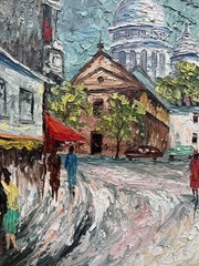 Expressionist Framed Oil Painting Paris Montmartre City Scene, 1925-1949