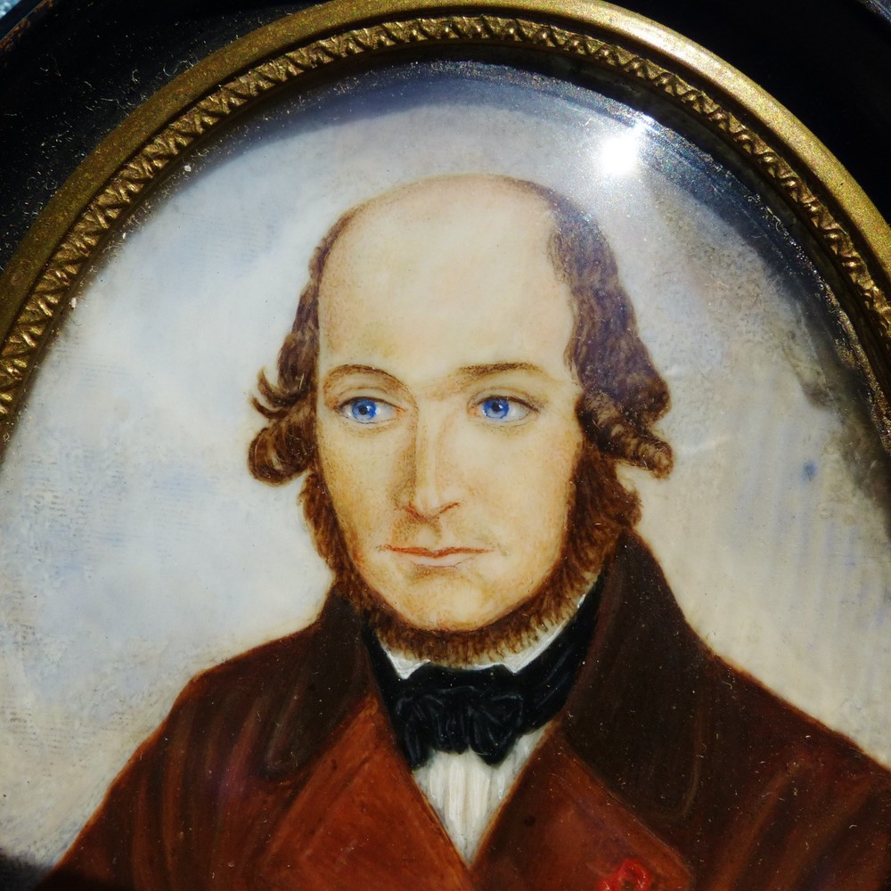 ANTIQUE 19th CENTURY MINIATURE MAN PORTRAIT PAINTING DATED 1876