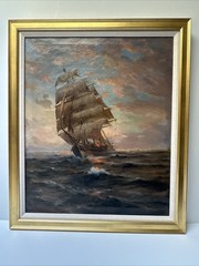 Angel Espoy Painting Nautical Seascape Sunset Evening Antique Famous Listed Oil