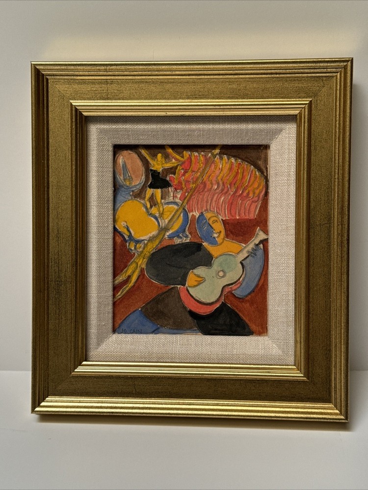 Jo Cain Painting Antique 1930’s Cubist Cubism Modernism Abstract Small MUSICIAN