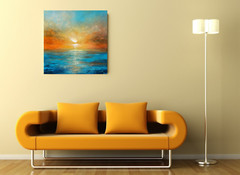 Original Abstract Acrylic Seascape painting „A Splash of Sunshine“,20″x20″x1.5″