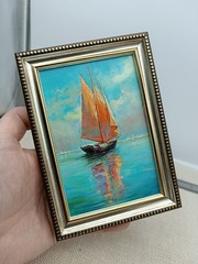 Original Seascape Oil Painting Sailboat Realism Signed Framed Artwork 6×4