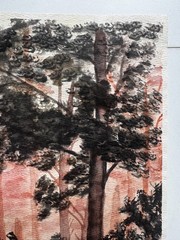Vintage 1960s Watercolor Painting Nature Trees Browns Red Landscape 1950s 8 x 11