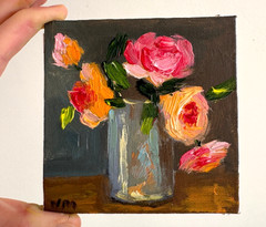 Rose Oil Painting Original Flowers Art Impasto Still Life Small Canvas Wall Art