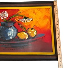 1960’s Still Life Floral & Fruit Original Oil Painting Artist Signed BRENT 28×20