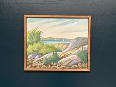 Original Swedish Oil on Canvas – “Coastal Landscape” by R. – 1979 – 50 × 42 cm