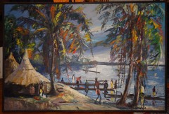 L. Koyongonda „Village des Pecheurs“ (Fishing Village) 1962 Congolese 32″x47″