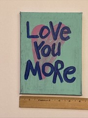 Love You More Original WORD Art Painting NAY Wall Decor Blue Pink Heart Green