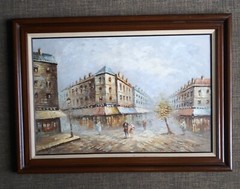 Caroline Burnett Mid-Century Modern Paris Street Scene Oil On Canvas