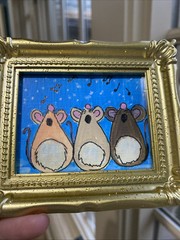 Funny Mouse,mice ,Original Painting On Paper,3/4,framed,miniature,small,mini