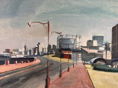 Oil On Canvas: View Of An Industrial City Modern Art 20th Century 60×72 Cm