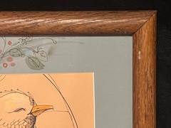 Vintage Mixed Media Print Calligraphy Watercolor Painting Bird Poem Welcome Home