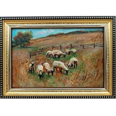 Sheep Original Oil Painting 4×6 Framed Signed Cute Lamb Farmhouse Landscape Art