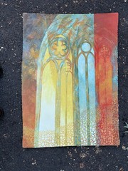 Cathedral Window 17″ x 13 1/2″ Casein Painting-1970s-William Gorman