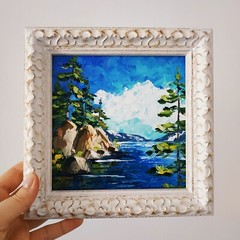 Lake Tahoe Original Painting Sequoia Hiking Impasto Oil Painting 3D Art 6×6