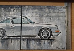 Porsche 911 Turbo 1972 Silver Sports Car Artwork Hand Painted Canvas Wall Decor