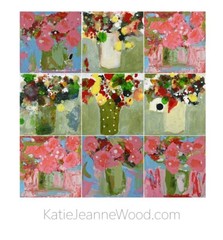 Original Blue Roses Floral Art Abstract Mini Flower Painting 4×4 Miz Katie