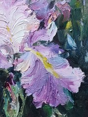 Original Irise oil painting, impressionism, Realism, Purple, Green