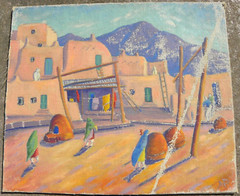 Taos Pueblo New Mexico painting possibly by Marion Parsons 1878-1953