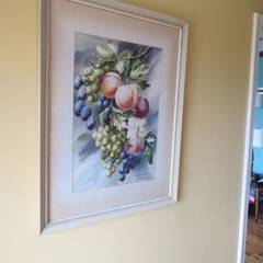 Large VTG WATERCOLOR STill Life Fruit Grapes. FLORAL PAINTING SIGNED 1940s-50’s