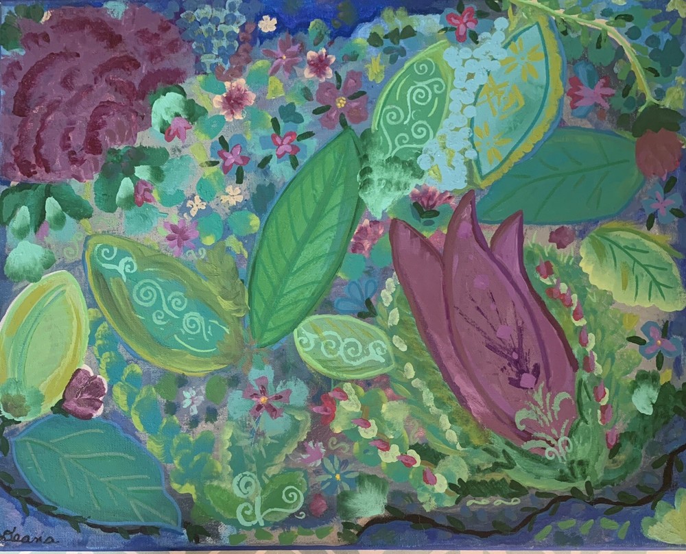 Moody Dream Peacock Garden Abstract Flowers. Ooak Walk Art