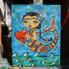 BLUE MERMAID oil painting 8×10 NEW canvas Sea original WOW signed art Crowell
