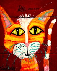colorful ORIGINAL POP ART CAT PAINTING Unique Upcycled SWARTZMILLER DNA SIGNED