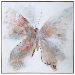 Elegant Oversize 51 in Colorful Butterfly Painting Modern Pink Blue Gray Red