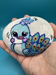 Hand Painted Rock Peacock Cute Cartoon Gift Home Decor