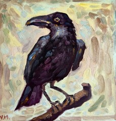 Raven Original Oil Painting Bird Animal Wildlife Crow Pet Nature Art Signed 12