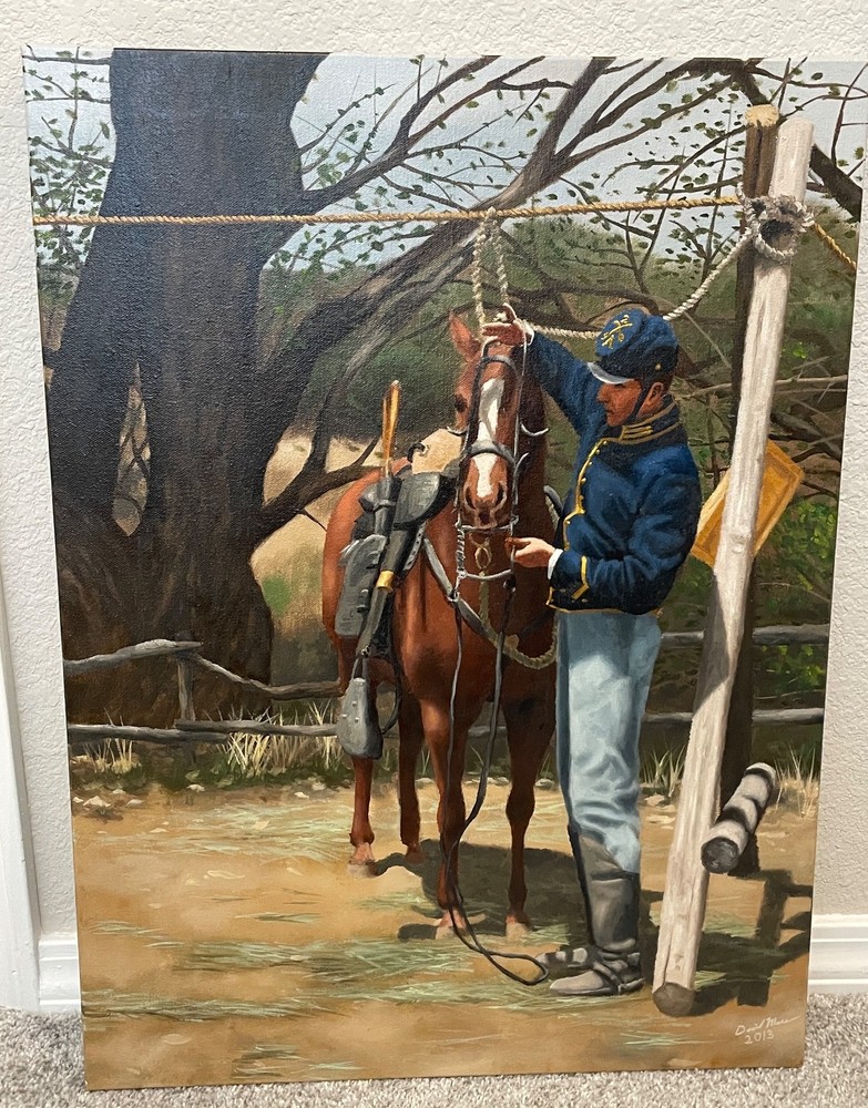 Original Oil on Canvas Painting „Calvary Soldier and Horse” Signed by David Moss