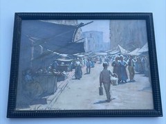 HERBERT FARNUM PAINTING ANTIQUE FINEST STREET MARKET LISTED FAMOUS RHODE ISLAND