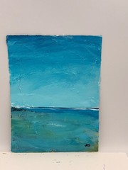 Blue Abstract Seascape Original Painting Signed 9×12 on Cotton Paper