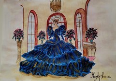 Painting.Water Color.Acrilic.Crayon.Fashion Ilustration.Retro.Vintage.14″ x 9″.
