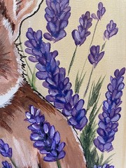 9 x 12 Original Acrylic Painting on Canvas…..“Rabbit and Flowers“