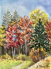 Original Watercolor Fall Landscape Wall Art 6″x8″ Yellow Wall Decor