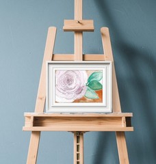Single Pastel Pink Rose Bloom Vibrant Watercolor Impressionist 5×7 Painting.